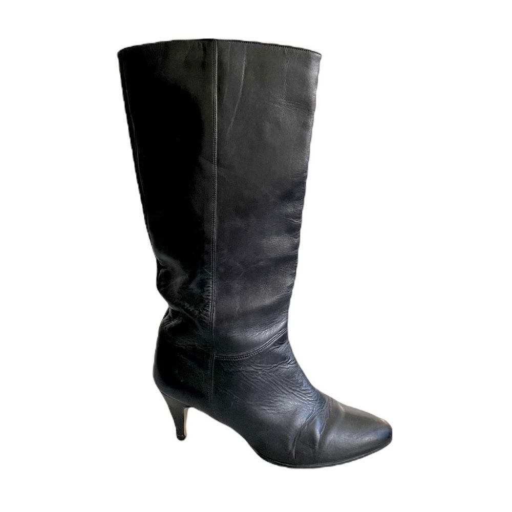 LA VALLEE HENDRY'S SABRINA SHOES Black Leather Tall Boots Heel Size 11